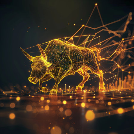 3d rendering of a bull on a black background. Futuristic animal.の素材