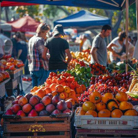 Fruit market in Barcelona, Catalonia, Spain, on a sunny dayの素材