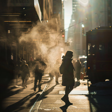 Silhouette of a man with a cigarette in the city at nightの素材