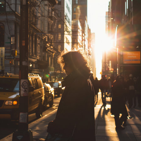 Beautiful young woman walking in the street of New York City.の素材