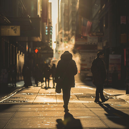 People walking in the streets of Manhattan.の素材