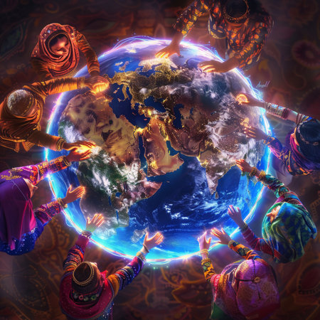 Indian people around the planet earth. 3D illustrations. Elements of this image furnished by NASAの素材