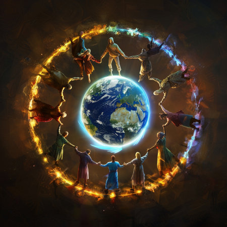 Earth planet in circle with people around. Elements of this image are furnished by NASAの素材