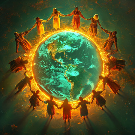 The god of the earth in the form of a circle around the worldの素材