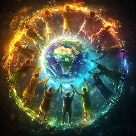 Earth planet and group of people. Elements of this image furnished by NASAの素材