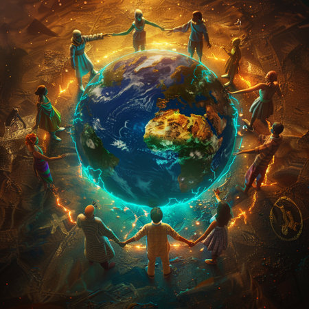 Earth planet with people around. Elements of this image furnished by NASAの素材