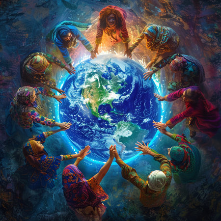 Group of Indian people around the planet earth. Elements of this image furnished by NASAの素材