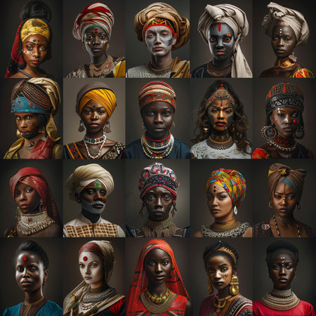 Collage of portraits of African women from different cultures and nationalitiesの素材