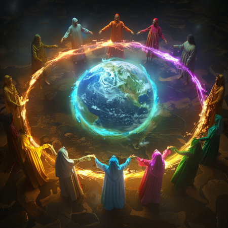 Three wise men and the Earth in the form of a circle.の素材