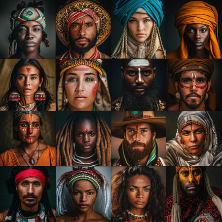 Collage of portraits of diverse people from different cultures and ethnicitiesの素材