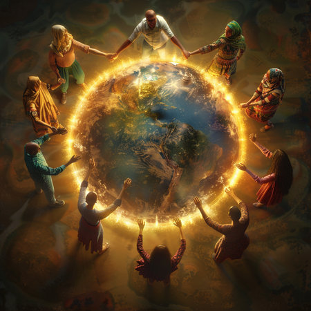 Group of Indian people around the Earth. Elements of this image furnished by NASAの素材