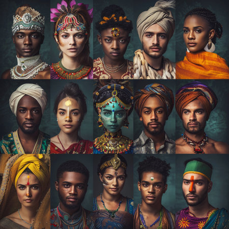 Portrait of a group of African men and women in traditional clothesの素材