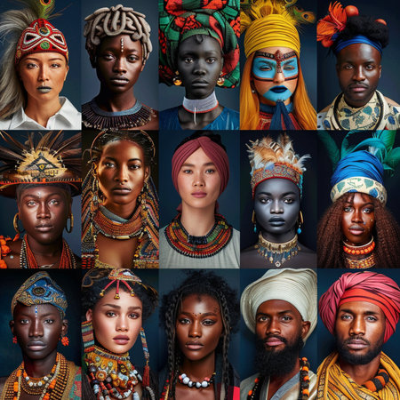 Portraits of beautiful African women in traditional clothing and headdress.の素材