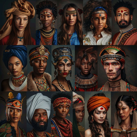 Portraits of beautiful African women in traditional clothes. Collage.の素材