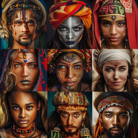 Portrait of a diverse group of people from Africa and Asia.の素材