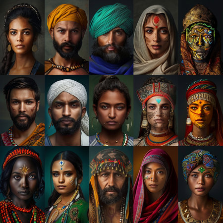 Collage of portraits of diverse ethnic people with different nationalities.の素材