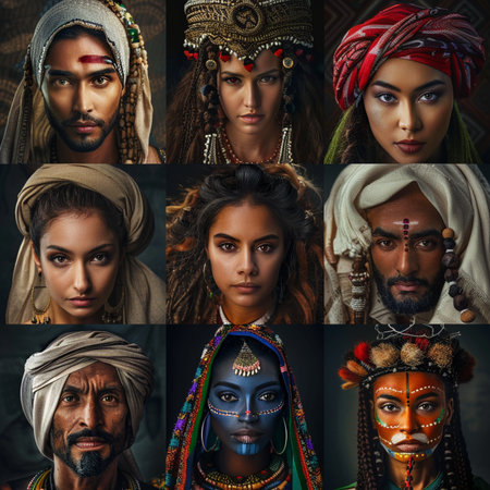 Group of african american people in traditional clothes. Collage.の素材