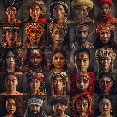 Collage of portraits of different ethnic women from around the world.の素材