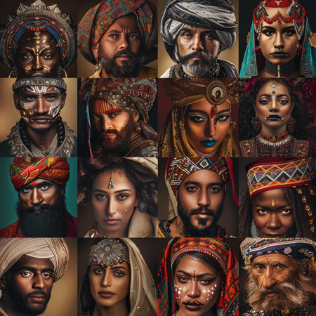 Collage of portraits of Indian people. Group of diverse people.の素材