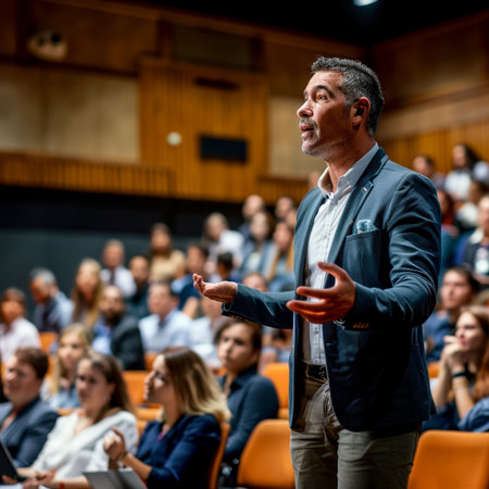 Speaker at Business Conference and Presentation. Audience at the conference hall. Business and Entrepreneurship.の素材