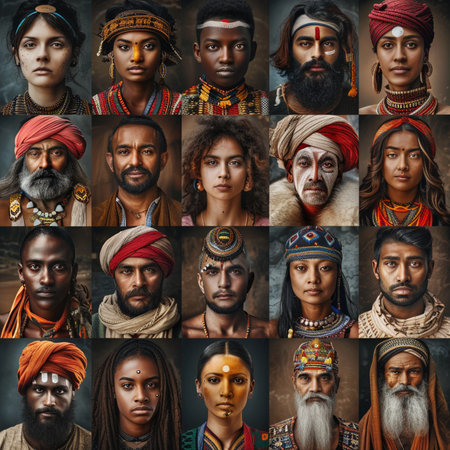Portraits of a group of people from different cultures and ethnicitiesの素材