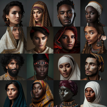 Group of beautiful african american women and men in traditional clothesの素材