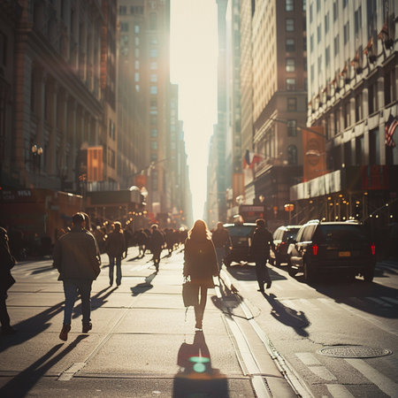 People walking in the streets of New York.の素材