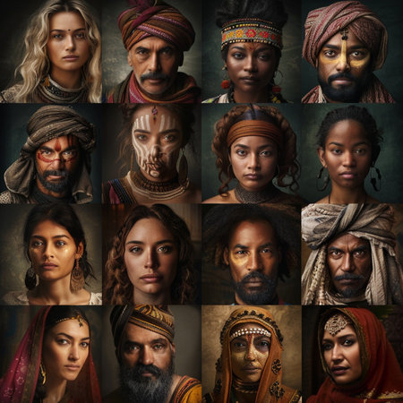 Portrait of a group of people from different cultures and religions.の素材