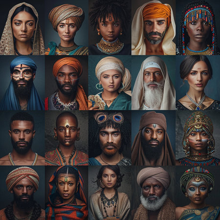 Portraits of a group of people from different cultures and nationalitiesの素材