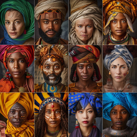 Collage of portraits of beautiful African women with different nationalities.の素材