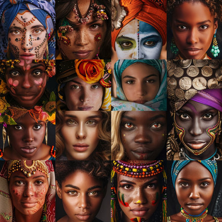 Portrait of beautiful multiethnic women with creative make-up.の素材