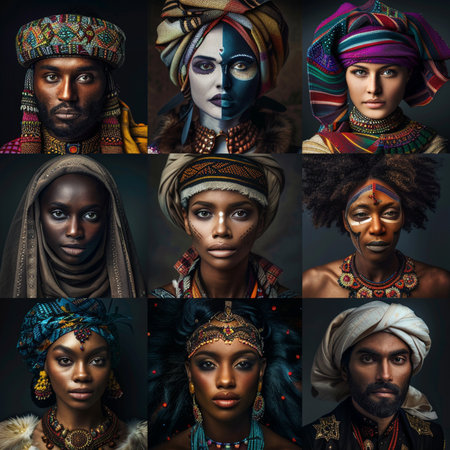 Collage of portraits of beautiful African women. Beauty, fashion.の素材