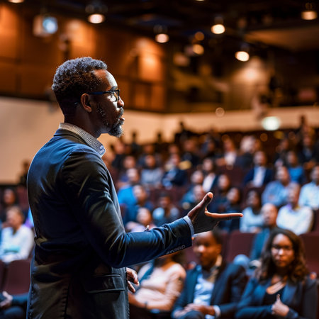 Speaker at Business Conference and Presentation. Audience at the conference hall. Business and Entrepreneurship.の素材