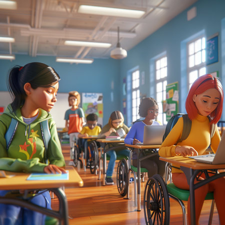 Group of students in a classroom. Education concept. 3d renderingの素材