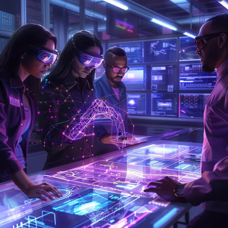 Multiethnic team of software developers working on project together in server roomの素材