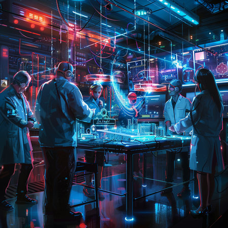 Group of scientists working on a scientific experiment in a laboratory. 3D renderingの素材