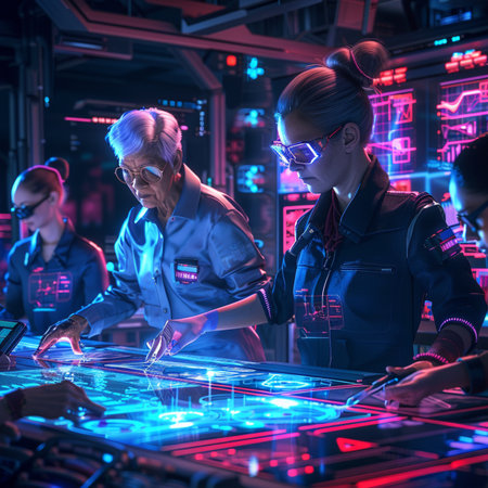 Portrait of a young woman and a man in cyberpunk style.の素材