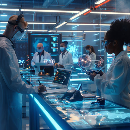 Multiethnic team of scientists working on a science project in a laboratory.の素材