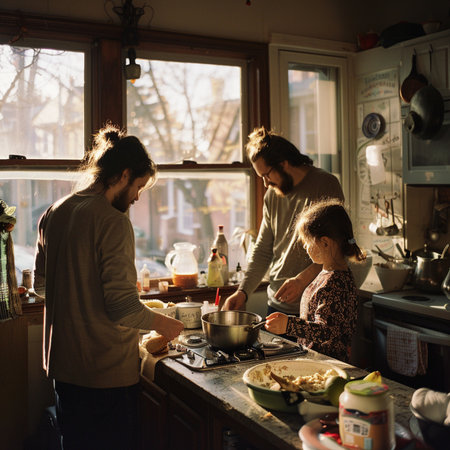 Young couple cooking together in the kitchen at home. Man and woman preparing food.の素材