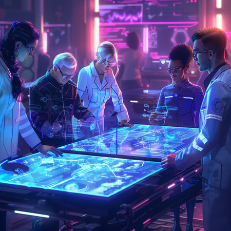 Group of young people playing video games in a dark room with neon lightsの素材