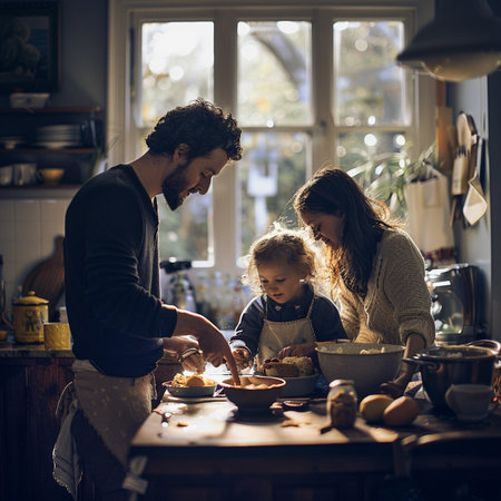 Family Cooking Food Togetherness Relaxation Leisure Activity Happiness Family Conceptの素材