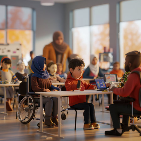 Teacher and children in a classroom in Milan.の素材