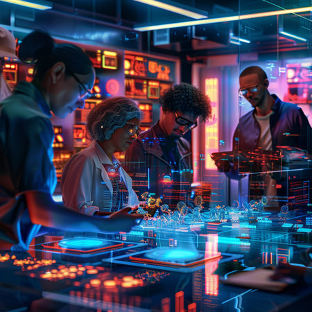 Innovative technologies in business. Multiethnic team of software developers working together in modern office. 3d renderingの素材