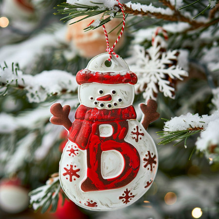 Snowman on a Christmas tree. Christmas background. New Year.の素材