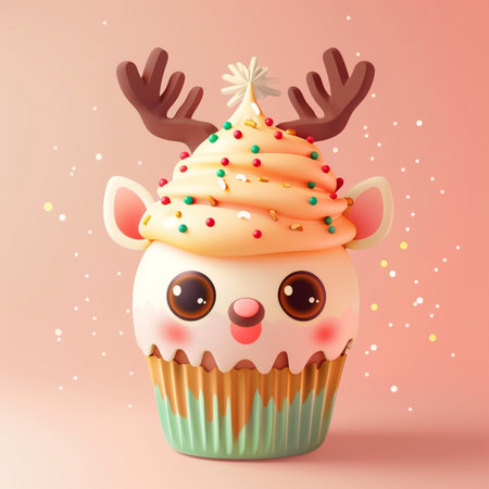 Cute cartoon christmas cupcake with deer horns. Vector illustration.の素材