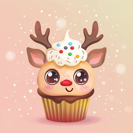 Cute cartoon Christmas cupcake with deer horns. Vector illustration.の素材