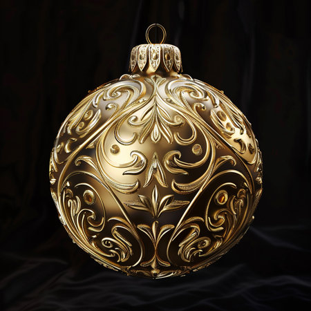 Golden christmas ball on a black background. 3d illustration.の素材