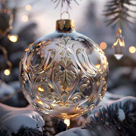 Beautiful Christmas decoration on the background of the Christmas tree. New Year.の素材