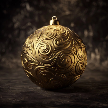 golden christmas ball on a dark background, vintage tonedの素材