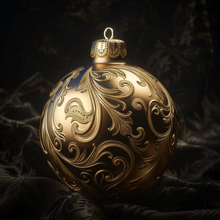 Golden christmas ball on a dark background. 3D illustrations.の素材